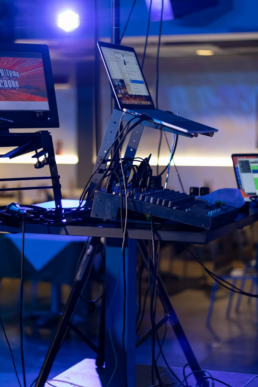 Streaming production desk with encoders and live stream monitors